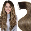 Picture of LaaVoo Hair Extensions Tape in Real Human Hair Tape in Extensions 12 Inch Tape in Hair Extensions Balayage Dark Brown Mix Caramel Blonde Human Hair Extensions Tape in Seamless 20pcs 30g