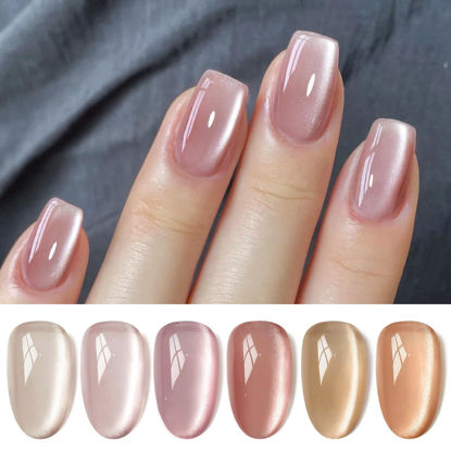 Picture of Born Pretty Cat Magnetic Eye Gel Nail Polish Cat Magnetic Shimmer Glitter Holographic Nail Polish Autumn Winter Moonlight Nude Brown Pink Purple 7ML 6PCS