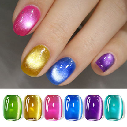 Picture of Born Pretty Cat Magnetic Eye Gel Nail Polish Neon Glazed Glass Crystal Magnetic Gel Spring Summer Yellow Green Pink Blue Purple Translucent Gel Polish Set Manicure Nail Art DIY at Home