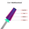 Picture of MelodySusie Professional 5 in 1 Nail Drill Bits, 3/32'' Carbide Tungsten Multi-function Bits, Suitable for Manicure Pedicure Cuticle Gel Polishing, Technicians Bits, Purple, Series Bit-M, Coarse