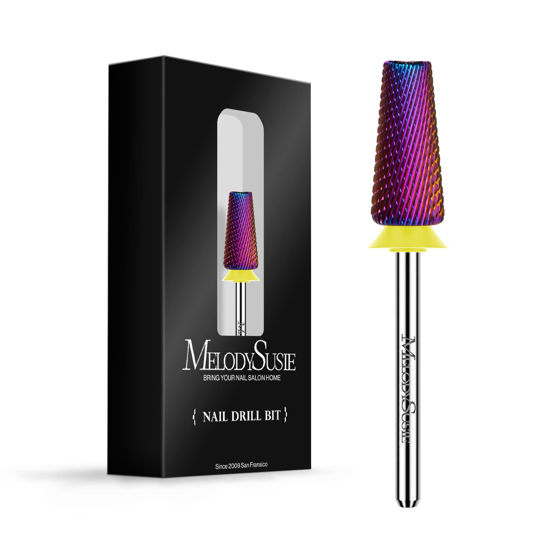 Picture of MelodySusie Professional 5 in 1 Nail Drill Bits, 3/32'' Carbide Tungsten Multi-function Bits, Suitable for Manicure Pedicure Cuticle Gel Polishing, Technicians Bits, Purple, Series Bit-M,Extra Fine