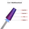 Picture of MelodySusie Professional 5 in 1 Nail Drill Bits, 3/32'' Carbide Tungsten Multi-function Bits, Suitable for Manicure Pedicure Cuticle Gel Polishing, Technicians Bits, Purple, Series Bit-M, Medium