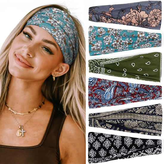 Picture of Headbands for Women Boho Elastic Hairbands for Women’s Hair Non Slip Wide Thick Head Band Fashion Soft Fabric Woman Headbands Short Hair Accessories for Women 6 Pack