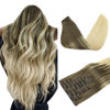 Picture of DOORES Human Hair Extensions Clip ins, Ash Brown to Platinum Blonde 14 Inch 130g 9pcs, Seamless Clip in Hair Extensions Natural Hair Straight Invisi Edge Hair Extensions Thick Hair Extensions