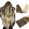 Picture of DOORES Hair Extensions Real Human Hair Extensions, Ash Brown to Platinum Blonde 16 Inch 130g 7pcs, Seamless Clip in Hair Extensions Skin Weft Remy Straight Hair Invisi Edge Hair Extensions