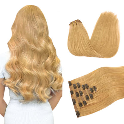 Picture of DOORES Seamless Clip in Hair Extensions Real Human Hair, Honey Blonde110g 7pcs 20 Inch, Hair Extensions Clip in Human Hair Extensions Straight Remy Hair Invisi Edge Hair Extensions