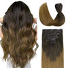 Picture of DOORES Clip in Hair Extensions Real Human Hair, Chocolate Dip Color Melt 20 Inch 7pcs 120g, Remy Hair Extensions Straight Extensions Human Hair Natural Thick Hair