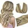 Picture of DOORES Seamless Clip in Hair Extensions, Light Brown Highlighted Medium Blonde 7pcs 120g 24 Inch, Human Hair Extensions Natural Remy Hair Extensions Straight Hair Invisi Edge Hair Extensions
