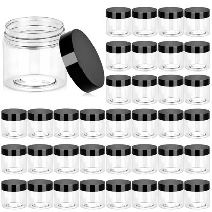 Picture of 36 Pack 6 OZ Plastic Jars Round Clear Cosmetic Container Jars with Lids, Eternal Moment Plastic Slime Jars for Lotion, Cream, Ointments, Makeup, Eye shadow, Rhinestone, Samples, Pot, Travel Storage
