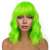 Picture of LANCAINI Short Bob Wigs with Bangs for Women Loose Wavy Wig Curly Wavy Shoulder Length Bob Synthetic Cosplay Wig for Girl Colorful Costume Wigs (Neon Green)