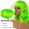 Picture of LANCAINI Short Bob Wigs with Bangs for Women Loose Wavy Wig Curly Wavy Shoulder Length Bob Synthetic Cosplay Wig for Girl Colorful Costume Wigs (Neon Green)
