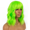 Picture of LANCAINI Short Bob Wigs with Bangs for Women Loose Wavy Wig Curly Wavy Shoulder Length Bob Synthetic Cosplay Wig for Girl Colorful Costume Wigs (Neon Green)