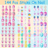 Picture of 144 Pieces Press on Nails Grils, Thrilez Children Fake Artificial False Nail Tips Pre Glue Full Cover Short Acrylic Nails for Girls Kids Nail Art Decoration (Rainbow Sky)