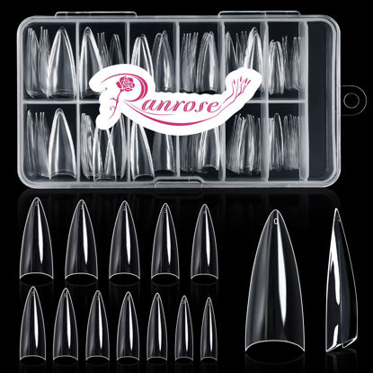 Picture of Ranrose 120PCS Short Nail Tips,Short Soft Gel Stiletto Nail Tips Half Cover False Nail Almond Shape Point Acrylic Sharp Artificial False Nail For DIY