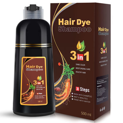 Picture of Hair Dye Shampoo 3 in 1 for Gray Hair, Herbal Ingredients Shampoo Dark Burgundy Hair Dye for Women Men, Grey Coverage Shampoo 500ml