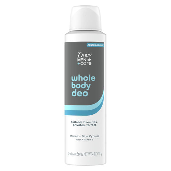 Picture of Dove Men+Care Whole Body Deodorant Marine + Blue Cypress For 72H Odor Protection from pits, privates, to feet 4 oz