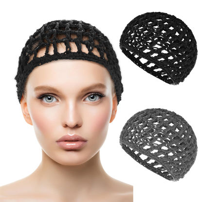 Picture of WLLHYF 2 PCS Wig Cap Hair Net Sleeping Bonnets Essentials Hairnets Elastic Bands Wrap Grip Crochet Braided Satin Cosplay Head Making Fix Mesh Sew Headwear Night Hats Women Men