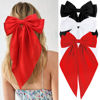Picture of Velscrun Red Black White Hair Bows for Women Girls, Silky Satin Large Coquette Bow Oversized Hair Ribbons Big Bows Clip, Long Tail Bowknot Hair Barrettes Halloween Christmas Hair Bow Accessories