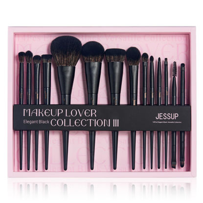 Picture of Jessup Makeup Brushes Set Jessup Make up Brushes 14Pcs Black Kabuki Foundation Eyeshadow Contour Concealer Powder Eyeliner Crease Eyebrow Blending Brush with Gift Box, T336-G
