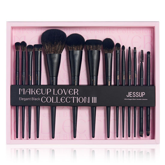 Picture of Jessup Makeup Brushes Set Jessup Make up Brushes 14Pcs Black Kabuki Foundation Eyeshadow Contour Concealer Powder Eyeliner Crease Eyebrow Blending Brush with Gift Box, T336-G