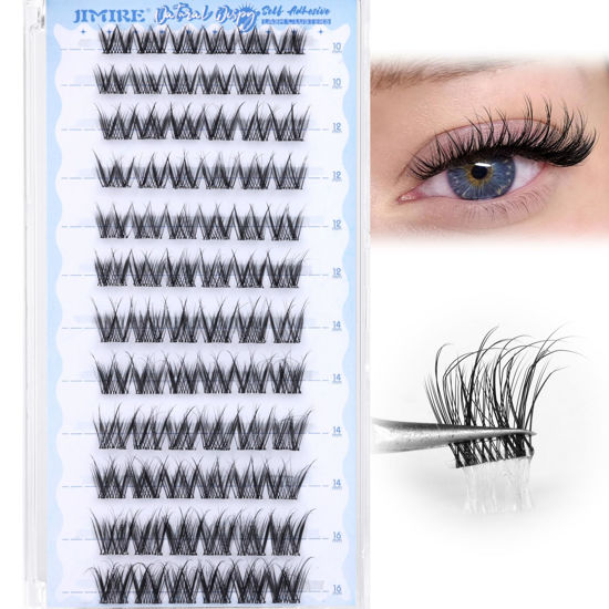 Picture of Natural Self Adhesive Eyelashes 10-16MM Wispy Press on Lashes Pre Glued Lash Clusters No Glue Needed Press on Eyelash Clusters Reusable Self Adhesive Lash Clusters Easy to Apply by JIMIRE