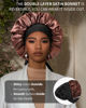 Picture of Satin Bonnet for Women Silk Bonnets for Sleeping Curly Hair Bonnet with Elastic Tie Band Reversible Double Layer Sleep Cap Hair Wrap (Black +Brown)