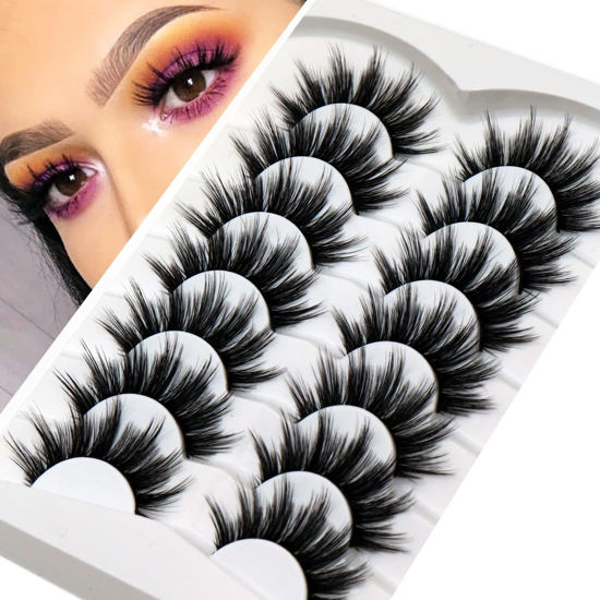 Picture of Veleasha False Eyelashes Wispy Faux Mink Lashes Fluffy Handmade Fake Eyelashes Natural Look 7 Pairs Pack Luxury Cat Eye Lashes (815)