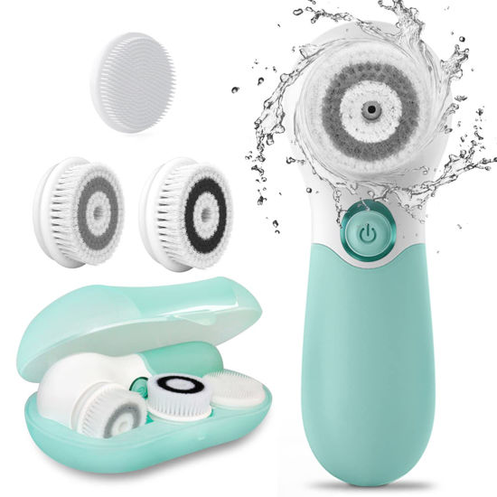 Picture of Facial Cleansing Brush Electric Facial Exfoliating Massage Brush with 3 Cleanser Heads and 2 Speeds Adjustable for Deep Cleaning, Removing Blackhead, Face Massaging