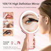 Picture of LitBear Travel Makeup Mirror with Lights, Rechargeable Double-Sided 10X/1X Magnifying Mirror, Portable Lighted Beauty Mirror, 3 Color Lighting, Dimmable Touch Screen, Tabletop Handhold Hanging (Pink)