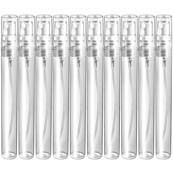 Picture of Fandamei Mini Spray Bottle, 10 Pack 10ml Mini Plastic Spray Bottle Empty, Fine Mist Refillable Mini Perfume Bottle, Perfume Atomizer, Small Empty Sample Containers, Plastic Portable Travel Bottle