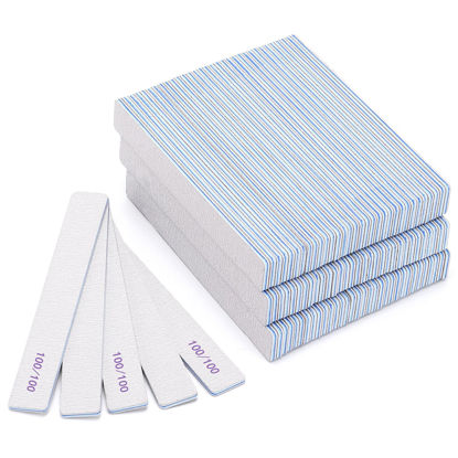 Picture of 100 Pieces Rectangle Nail Files 100/100 Grit, Reusable Nail Buffers Double Sided Emery Boards Fingernail Files for Acrylic Nails and Natural Nails