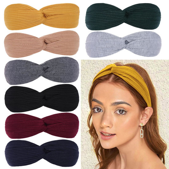 Picture of XTREND 8 Pcs Headbands for Women Cross Knotted Elastic Headbands Yoga Workout Headbands Non-Slip Soft Headbands Solid Color Simple Versatile Hair Accessory Headbands