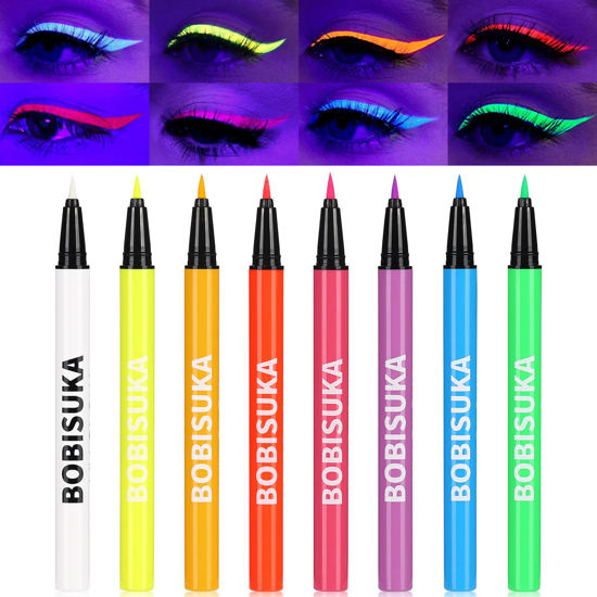 Picture of BOBISUKA 8 Colors UV Neon Liquid Eyeliner Set, Matte Colored Eyeliners Pen, Colorful Waterproof Smudge-proof Pigmented Graphic Liners, Delineadores de Colores Para Ojos Eye Makeup Gift Kit