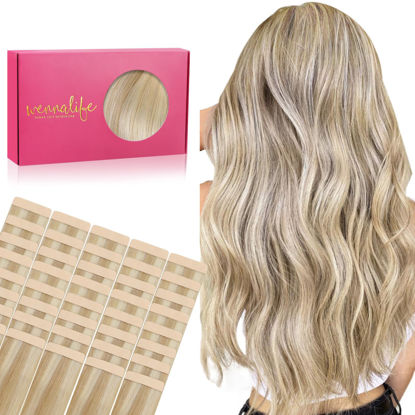 Picture of WENNALIFE Tape in Hair Extensions Human Hair, 40pcs 120g 26 inch Dirty Blonde Highlighted Bleach Blonde Hair Extensions Real Human Hair Straight Tape in Extensions Invisible Human Hair Extensions