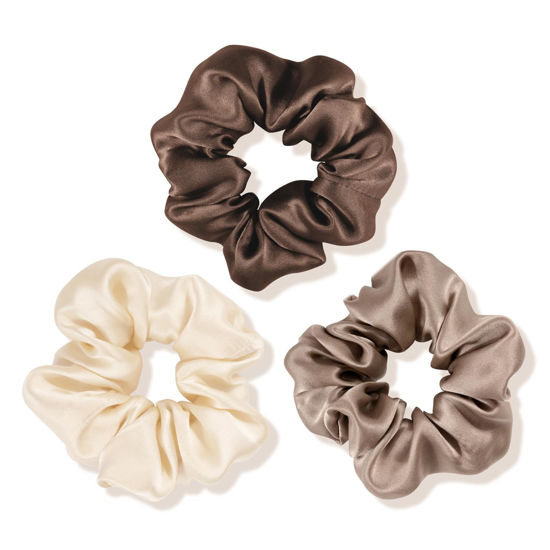 Picture of OLESILK 100% Mulberry Silk-Scrunchies for Hair Sleep, Women Grils Silk Hair Ties for Frizz & Breakage Curly Hair, No Damage, Elastics Ponytail Holder, 3 Pack