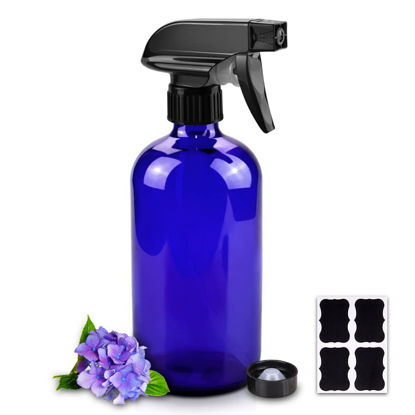 Picture of Worldgsb Glass Spray Bottles, 16oz Blue Glass Spray Bottles with Labels & Adjustable Nozzle, Reusable Containers for Cleaning, BBQ, Food, Plants, Alcohol, Essential Oils(1 Pack)