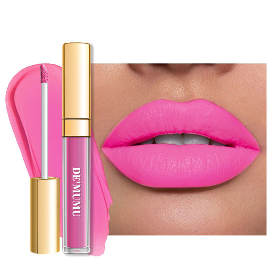 Picture of DE'MUMU Pink Lipstick Matte for Women Superstay Hot Pink Long Lasting Lipstick Smudgeproof Liquid Lipsticks Cruelty Free Lip Makeup (DM28 Fruit Pink)