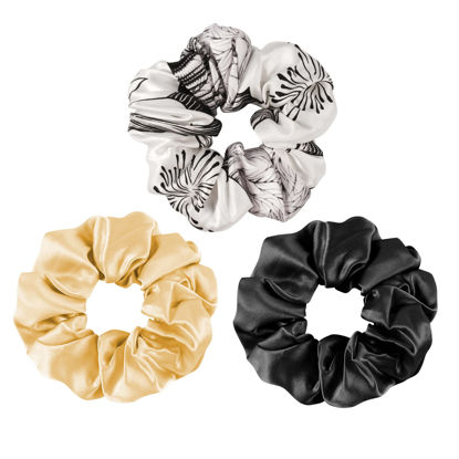 Picture of OLESILK 100% Mulberry Silk-Scrunchies for Hair Sleep, Women Grils Silk Hair Ties for Frizz & Breakage Curly Hair, No Damage, Elastics Ponytail Holder, 3 Pack