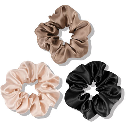 Picture of OLESILK 100% Mulberry Silk-Scrunchies for Hair Sleep, Women Grils Silk Hair Ties for Frizz & Breakage Curly Hair, No Damage, Elastics Ponytail Holder, 3 Pack