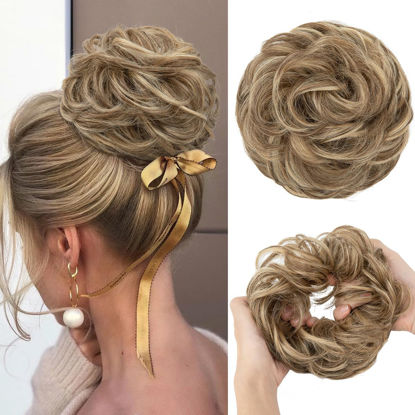Picture of CJL HAIR Large Messy Bun Hair Piece Wavy Curly Scrunchies Synthetic Chignon Ponytail Hair Extensions Thick Updo Hairpieces for Women Bernstein