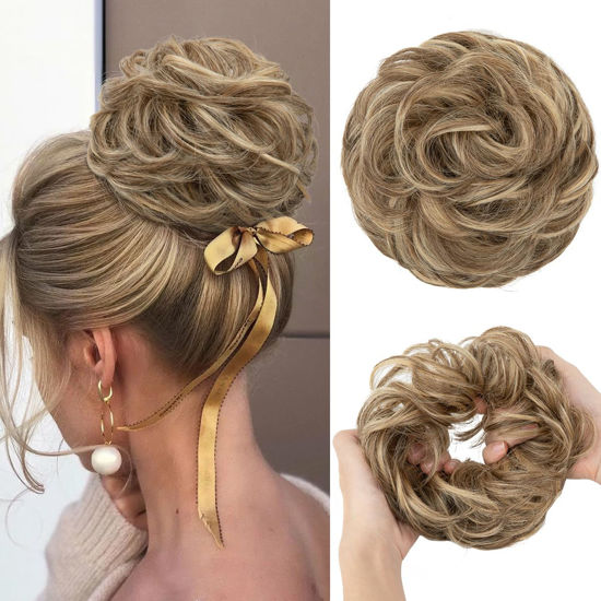 Picture of CJL HAIR Large Messy Bun Hair Piece Wavy Curly Scrunchies Synthetic Chignon Ponytail Hair Extensions Thick Updo Hairpieces for Women Bernstein