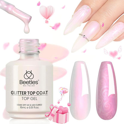 Picture of Beetles Gel Polish 2 In 1 Pearlescent Glitter Gel Top Coat，Pearl Gel Nail Polish Glossy Shiny Gel Nail Polish No Wipe Gel Top Coat Soak Off UV Led Long Lasting Shine Manicure Valentine's Day Gifts
