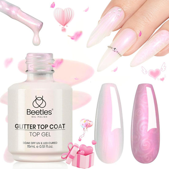 Picture of Beetles Gel Polish 2 In 1 Pearlescent Glitter Gel Top Coat，Pearl Gel Nail Polish Glossy Shiny Gel Nail Polish No Wipe Gel Top Coat Soak Off UV Led Long Lasting Shine Manicure Valentine's Day Gifts
