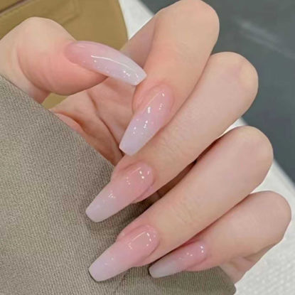Picture of DANMANR Long Press on Nails Square French Fake Nails Full Cover Nude Acrylic False Nails for Women and Girls 24PCS (Pink White)