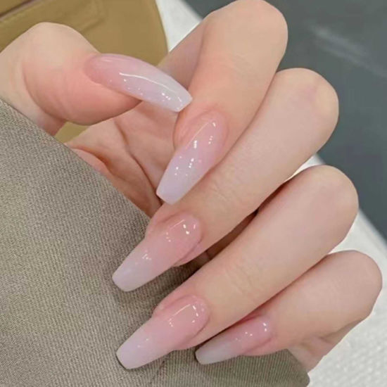 Picture of DANMANR Long Press on Nails Square French Fake Nails Full Cover Nude Acrylic False Nails for Women and Girls 24PCS (Pink White)