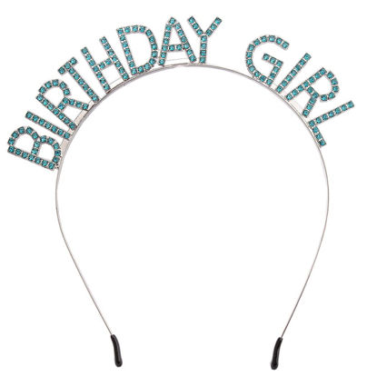 Picture of AOPRIE Hairband Birthday Tiara for Women Girls Happy Birthday Princess Crown Rhinestone Accessories, Silver Blue