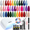 Picture of MEFA 34 Pcs Gel Nail Polish Kit with U V Light 48W, 20 Colors All Seasons Collection Nude Pink Red Gel Nail Polish Set with Base and Matte/Glossy Top Coat Nail Art Manicure Tools DIY Salon Home
