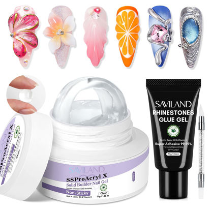 Picture of SAVILAND SSProX Super Sculpture Solid Builder Nail Gel for Nails Kit: 30 Days Long Lasting 3D Nail Gel 30 g Clear Hard Gel with 30 g Rhinestone Glue Gel for Nail Extension Nail Art Salon