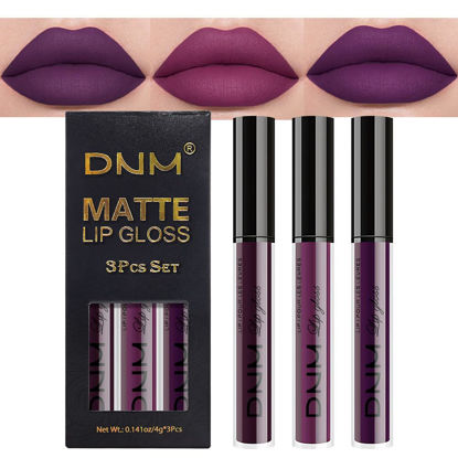 Picture of evpct DNM 3Pcs Dark Purple Mauve Plum Maroon Matte Liquid Lipstick Lip Stain Sets for Women Matte+Lipstick Long Lasting Permanent Lipstick 24 hr Hours Magic Lipstick 24 Hours original Waterproof 22#