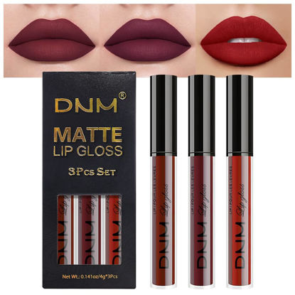 Picture of evpct DNM 3Pcs Dark Red Plum Matte Liquid Lipstick Lip Stain Sets for Women Matte+Lipstick Dark Red Long Lasting Permanent Lipstick 24 hr Hours Magic Lipstick 24 Hours original Waterproof